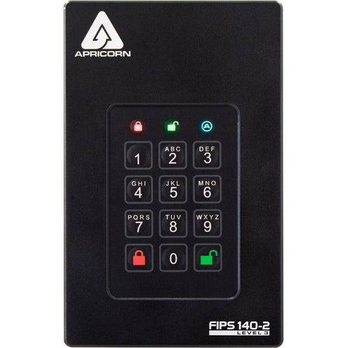 Portable 2TB USB 3.2 Gen 1 Hard Drive Apricorn Aegis Fortress L3 Password Protected