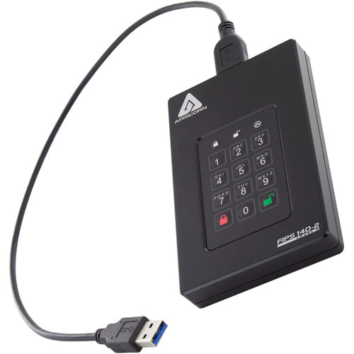 Portable 2TB USB 3.2 Gen 1 Hard Drive Apricorn Aegis Fortress L3 Password Protected