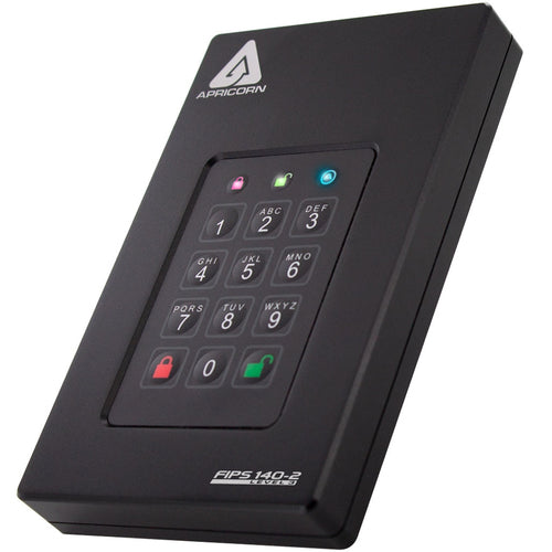 Portable 2TB USB 3.2 Gen 1 Hard Drive Apricorn Aegis Fortress L3 Password Protected