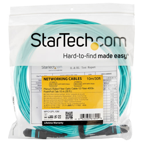 Fiber Optic Cable StarTech.com MPO12PL10M 10m MTP OM3 12F Type-A