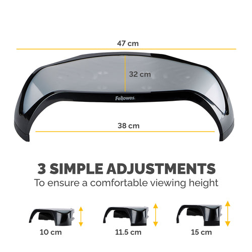 Fellowes Smart Suites Monitor Stand - Ergonomic Adjustable Riser - Max Weight 10KG - Black
