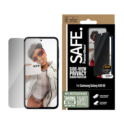 PanzerGlass SAFE. by ® Privacy Screen Protector Samsung Galaxy A36 5G | Ultra-Wide Fit w. EasyAligner