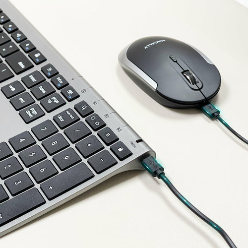 Kabellose Bluetooth-Tastatur mit Scherenmechanismus – Macally QWERTY in Schwarz & Grau mit Maus