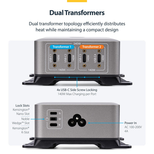 4-Port USB-C Ladegerät 240W Power Delivery 3.1 Schraubverriegelung