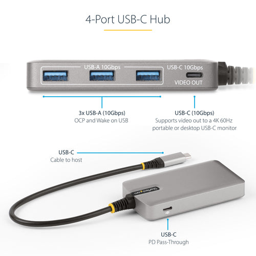 StarTech 4-Port USB-C Hub mit 4K-Videoausgang und 100W Power Delivery