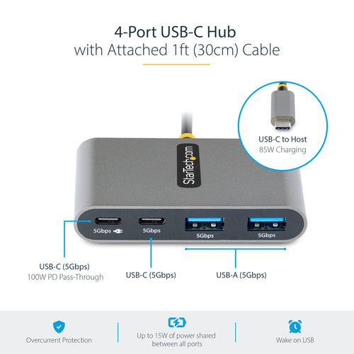 StarTech.com 5G2A2CPDB USB-C Hub - 4-Port with 100W Power Delivery