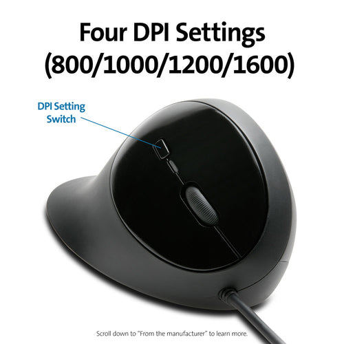 Kensington Pro Fit Ergo Kabelgebundene Maus – Rechtshänder, USB Typ-A, 3200 DPI, Schwarz