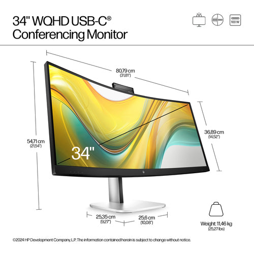 HP Series 5 Pro 34 inch WQHD USB-C Conferencing Monitor - 534pm computer monitor