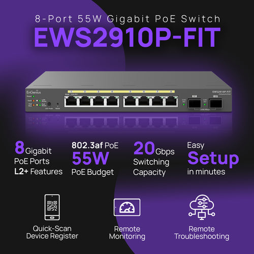 Network Switch EnGenius EWS2910P-FIT 8-Port Gigabit PoE 55W 2x SFP Rack-Mountable