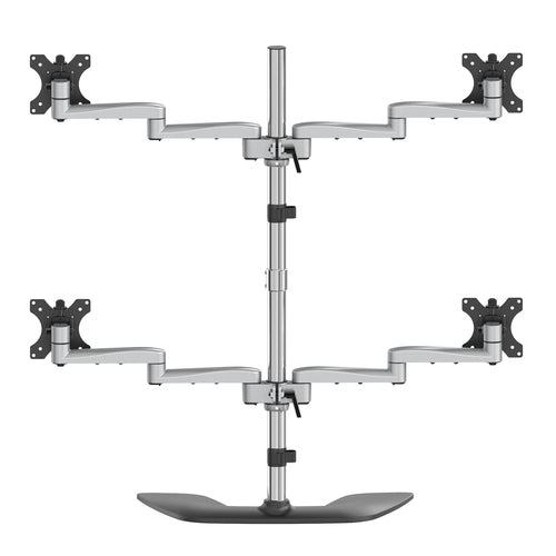 StarTech Ergonomischer Quad-Monitorständer – Höhenverstellbar, Silbernes Finish – 4-Monitor-Halterung