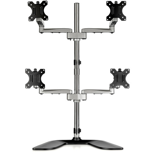 StarTech Ergonomischer Quad-Monitorständer – Höhenverstellbar, Silbernes Finish – 4-Monitor-Halterung