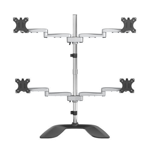 StarTech Ergonomischer Quad-Monitorständer – Höhenverstellbar, Silbernes Finish – 4-Monitor-Halterung