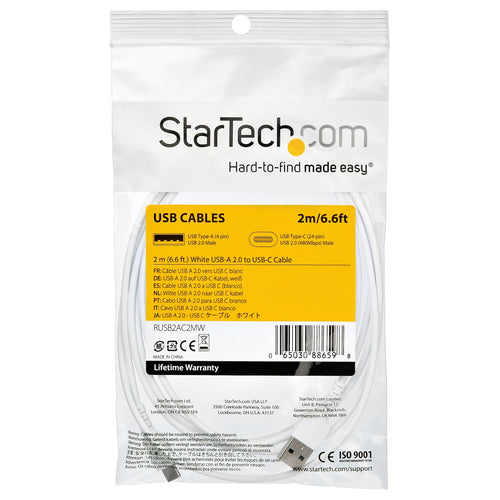 USB Cable StarTech.com RUSB2AC2MW 2m USB A to USB C 3A