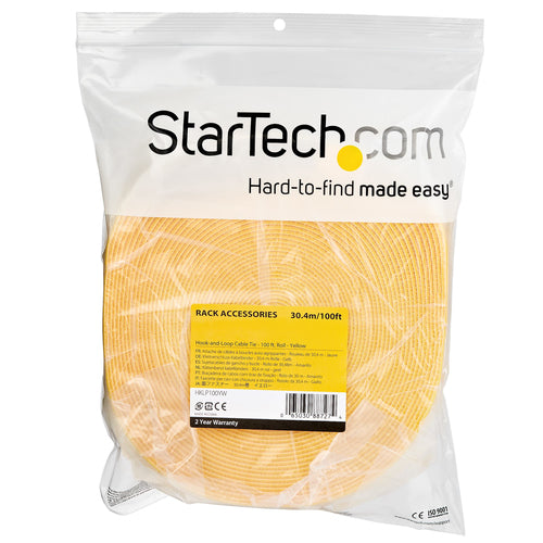 Cable Ties Reusable Hook and Loop 100ft Yellow Cut-to-Size Nylon