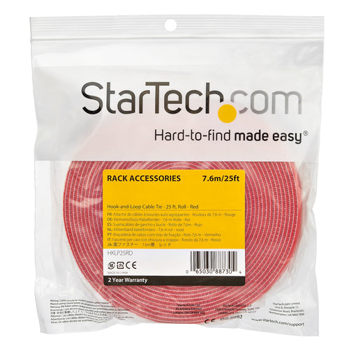 StarTech.com HKLP25RD 7,6 m rotes, verstellbares Nylon-Kabelband zur Kabelorganisation