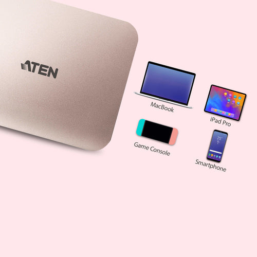 ATEN UH3235 USB-C 4K Ultra Mini Dock – Rose Gold, 60W Power Delivery, HDMI, USB 3.2