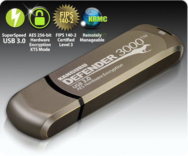 256GB iStorage Kanguru Defender 3000 USB 3.0 Secure Flash Drive AES-XTS Encryption