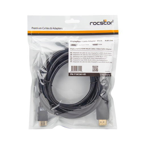 Video Cable Adapter Rocstor DisplayPort to HDMI 3m Male-Male