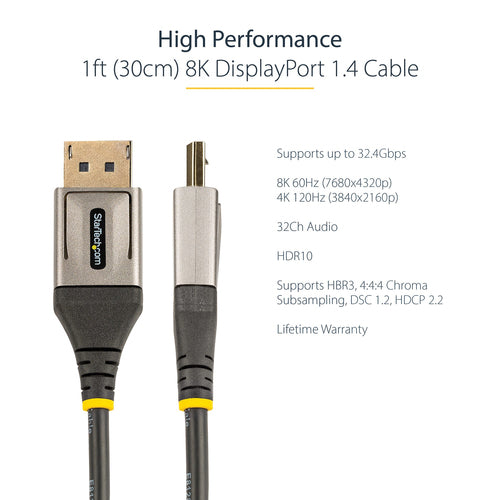 DisplayPort 1.4 Cable 1ft 8K 60Hz Ultra HD 4K 120Hz StarTech.com