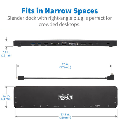 USB-C Dock Tripp Lite U442-DOCK7D-B Triple Display 4K HDMI DP VGA 100W PD