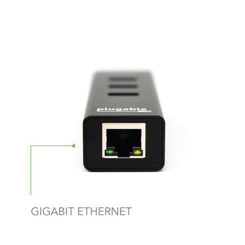 USB 3.0 Hub with Gigabit Ethernet - Plugable Technologies, 3 Ports, USB-C Included, Black