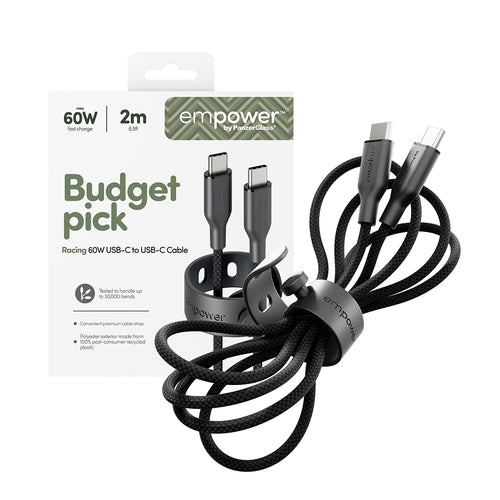 PanzerGlass empower™ by ® Racing 60W USB-C to USB-C Cable | USB 2.0 | 2M | Space Black USB cable
