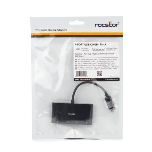 Rocstor USB 2.0 Type-C & USB 3.2 Gen 2 Hub, Schwarz, 240 mm