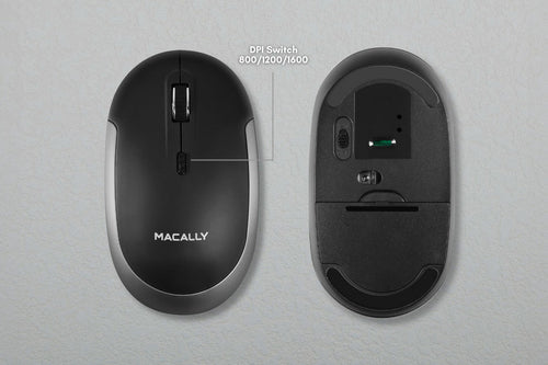 Kabellose Bluetooth Maus, beidhändig, 2400 DPI, Schwarz-Grau