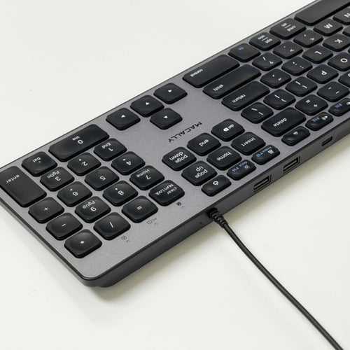 Wired USB Full-Size Keyboard Macally QWERTY Black Grey Scissor Switch