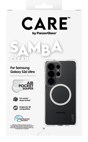 PanzerGlass CARE™ by ® Samba Case Transparent w. White Qi Samsung Galaxy S26 Ultra mobile phone case