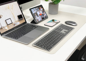 Kabellose Bluetooth-Tastatur mit Scherenmechanismus – Macally QWERTY in Schwarz & Grau mit Maus