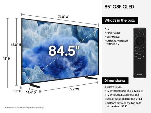 Samsung Q8F 85" QN85Q8FAAF QLED Smart TV - 4K Ultra HD, Wi-Fi, Schwarz