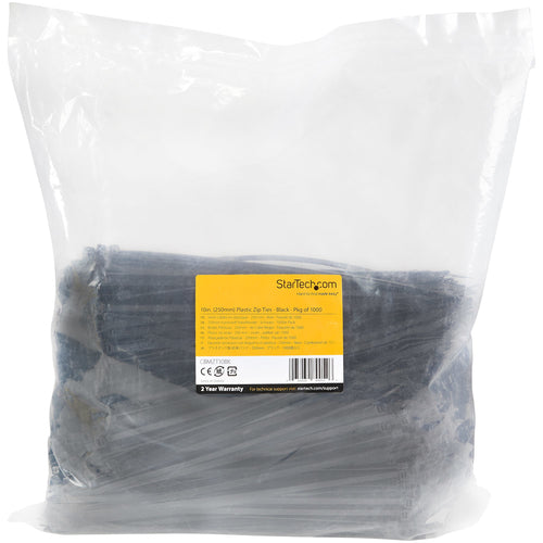 StarTech.com Kabelbinder aus Nylon, 25 cm, schwarz – 1000 Stück – 22 kg Zugfestigkeit – Robuste Kabelbinder