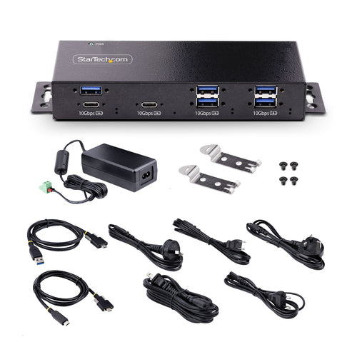 7-Port Industrial USB Hub 10Gbps 5x USB-A 2x USB-C Powered Metal Design