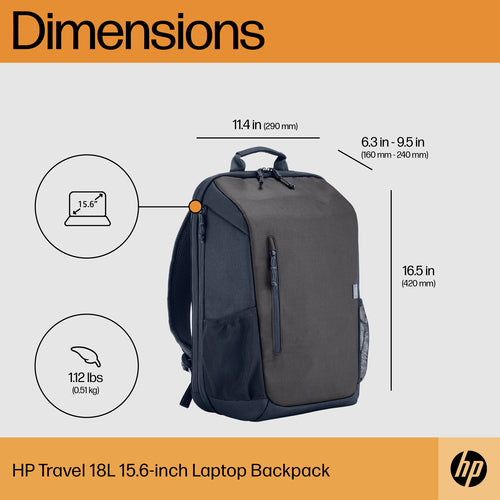 HP Travel 18 Liter 15.6 Iron Gray Laptop Backpack