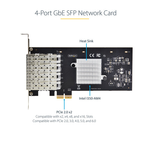 StarTech.com 4-Port GbE SFP Netzwerkkarte - Intel I350-AM4 - PCIe 2.0 - Gigabit-Ethernet-NIC