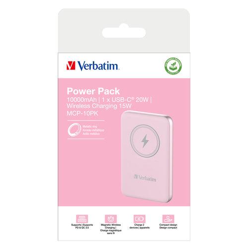Verbatim Charge 'n' Go 10000mAh Kabellose Powerbank - Pink - Quick Charge 3.0