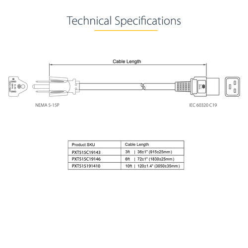 StarTech.com PXT515C19143 power cable