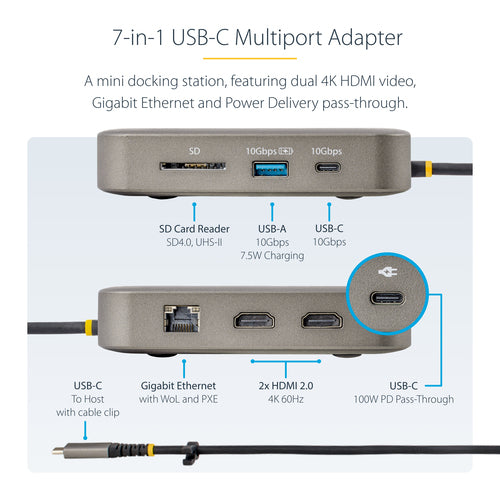 USB-C Docking Station StarTech.com 102B Dual 4K 60Hz HDMI 100W Power Delivery - 102B-USBC-MULTIPORT