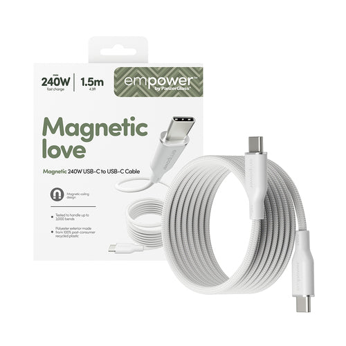 PanzerGlass empower™ by ® Magnetic 240W USB-C to USB-C Cable | USB 2.0 | 1.5M | Silver White USB cable