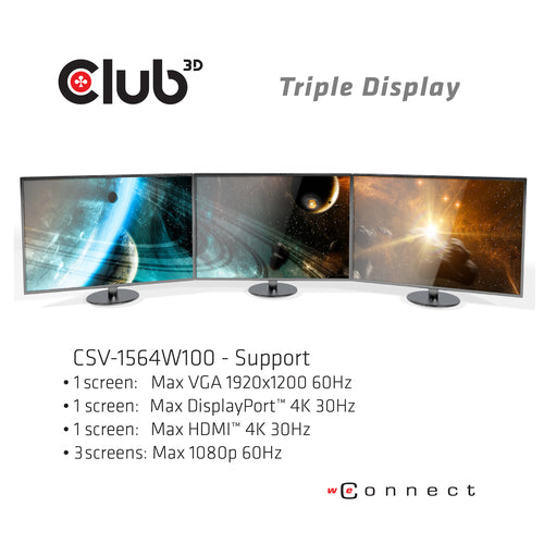 CLUB3D CSV-1564W100 laptop dock/port replicator