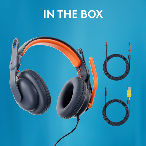 Wired Headset Logitech Zone Learn Lightweight Comfortable Blue Orange