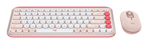 Wireless Logitech POP ICON COMBO Keyboard & Mouse Bluetooth Scissor Key Switch QWERTY Rose