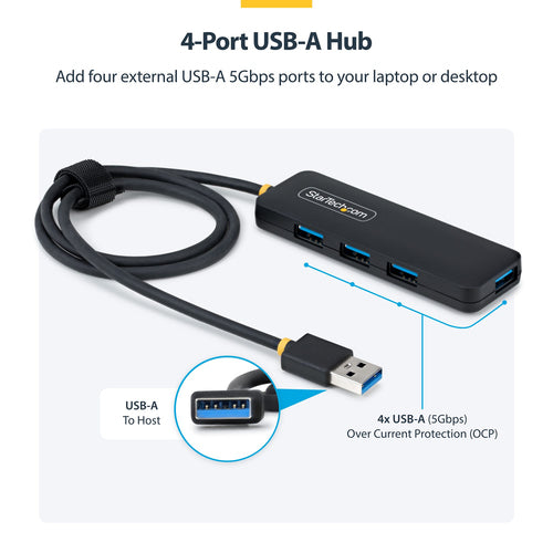 4-Port USB-A Hub 5Gbps StarTech.com Portable Desktop Laptop