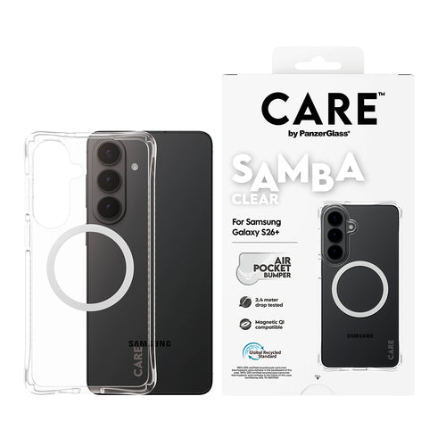 PanzerGlass CARE™ by ® Samba Case Transparent w. White Qi Samsung Galaxy S26+ mobile phone case