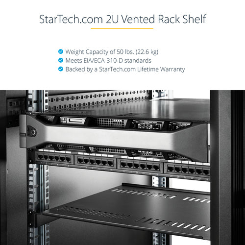 StarTech.com CABSHELFV 2HE Serverschrank-Regal – Robuste Stahl-Auslegerablage für 19-Zoll-Racks