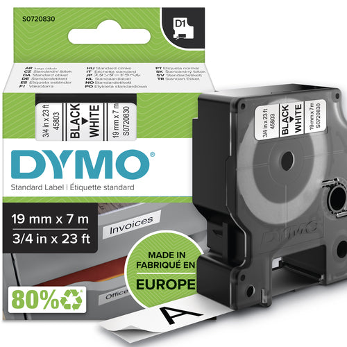 DYMO D1 Standard - Black on White - 19mm label-making tape