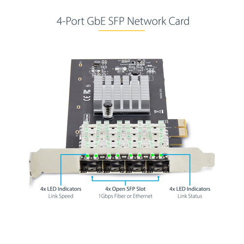 StarTech.com 4-Port GbE SFP Netzwerkkarte - Intel I350-AM4 - PCIe 2.0 - Gigabit-Ethernet-NIC