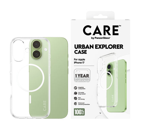 PanzerGlass CARE™ by ® Urban Explorer Case Transparent w. White MagSafe iPhone 17 mobile phone case
