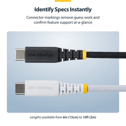 USB-C Charging Cable 6 Inch 60W Power Delivery Braided Nylon